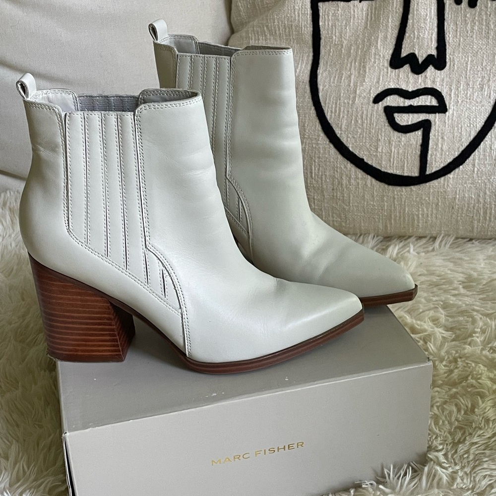 Marc Fisher Ivory White Western Leather Booties